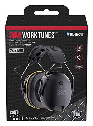3M WorkTunes Connect Hearing Protector with Bluetooth Technology, 24 dB NRR, Ear protection for Mowing, Snowblowing, Construction, Work Shops