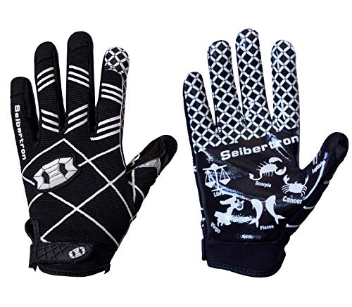 Seibertron Pro 3.0 Twelve Constellations Elite Ultra-Stick Sports Receiver Glove Football Gloves Youth Black S