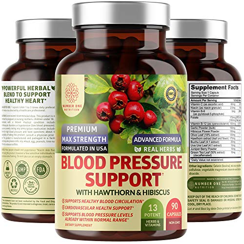 N1N Premium Blood Pressure Support with Hawthorn and Hibiscus [13 Potent Ingredients], Natural Hypertension Supplement to Improve Cardiovascular & Circulatory Health, 90 Caps