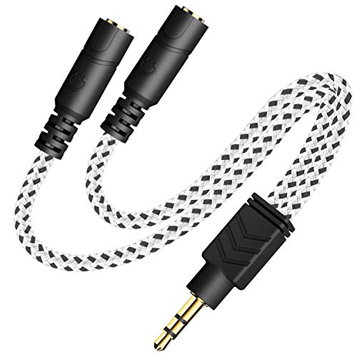 Headphone Splitter, Knitted 3.5mm Audio Splitter TRS 3-Pole Splitter Cable for Headphones Earphones Speakers -DuKabel (Zebra White)