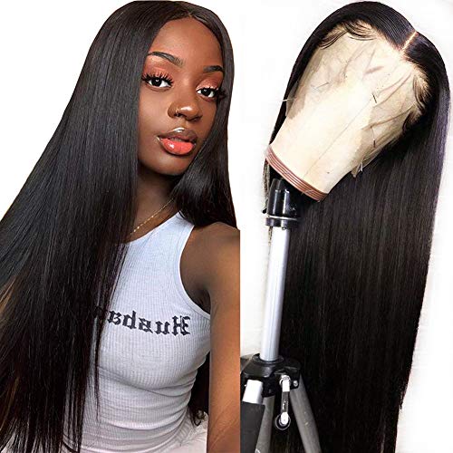 Lace Front Human Hair Wigs for Women Pre Plucked Hairline Bleached Knots 150% Density Brazilian Straight Lace Front Wigs with Baby Hair Natural Color (16 inch, 13x4 Straight Wig)