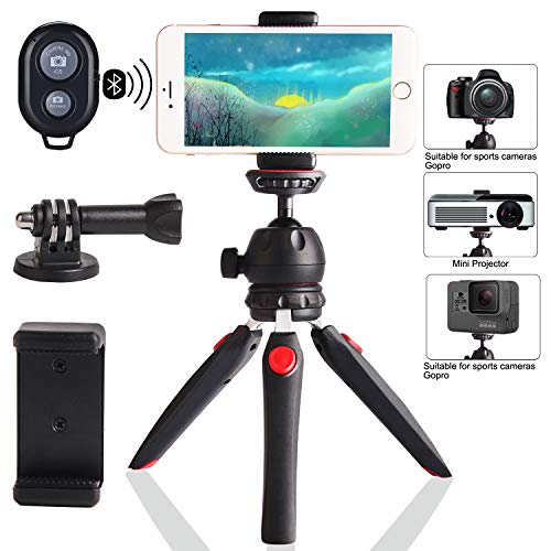 Regetek Camera Tripod with Wireless Remote, Phone GoPro Mount,Mini Tabletop Travel vlogging Tripod Stand for Phone Webcam,GoPro Action Cam/DSLR Canon Nikon Sony