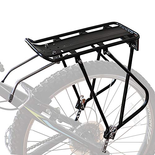 Bike Cargo Rack w/Bungee Cargo Net & Reflective Logo Universal Adjustable Bicycle Rear Luggage Touring Carrier Racks 55lbs Capacity Quick Release Mountain Road Bike Pannier Rack for 26'-29' Frames