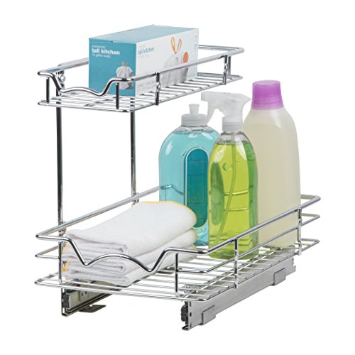 Slide Out Cabinet Organizer – Perfect for Vanity and Kitchen Under Sink Cabinet Pull Out Shelf - Two Tier Roll Out Sliding Shelves - 11'W x 18'D x 14-1/2'H, Requires At Least 12' Cabinet Opening