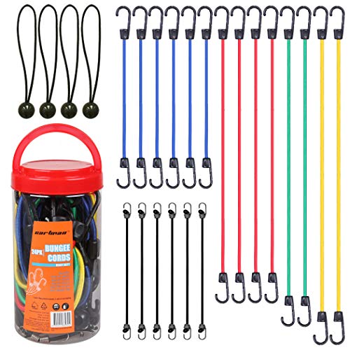 Cartman Bungee Cords Assortment Jar 24 Piece in Jar - Includes 10', 18', 24', 32', 40' Bungee Cord and 8' Canopy/Tarp Ball Ties