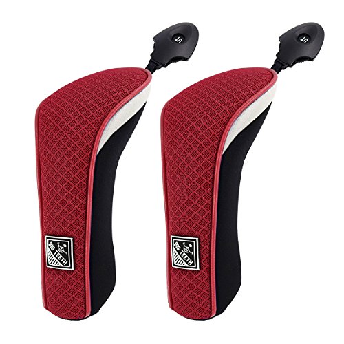 Big Teeth Golf Hybrid Head Covers Set Headcovers Utility Club Protector Meshy with Interchangeable Number Tag (2 Pcs) (Red)