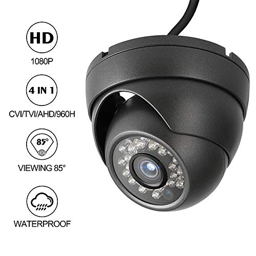 Dericam 1080P@30fps 1920TVL Full HD Dome Security Camera, HDCVI/HDTVI/AHD/960H 4-in-1 Surveillance Camera, IP66 Metal Housing, 24 LEDs/82ft Night Vision, 85°Viewing Angle, AC2MD2, Black