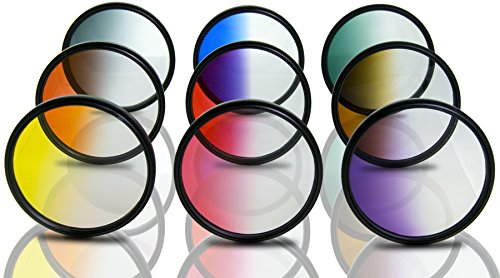 Opteka 77mm HD Multicoated Graduated Color Filter Kit for Digital SLR Cameras Includes: Red, Orange, Blue, Yellow, Green, Brown, Purple, Pink and Gray ND Filters