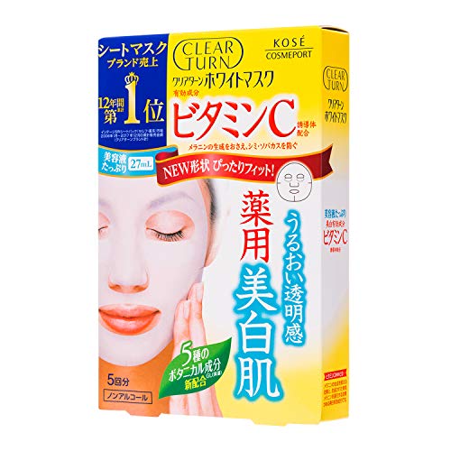 Kose Clear Turn White Vitamin C Facial Mask Sheets, 5 Count