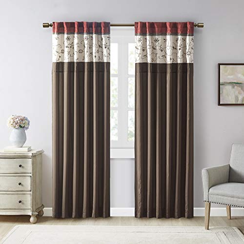 Madison Park Serene Embroidered Room Darkening Rod Pocket/Back Tab Treatment Curtain Window Panel Drape for Bedroom Livingroom and Dorm, 50x84, Red