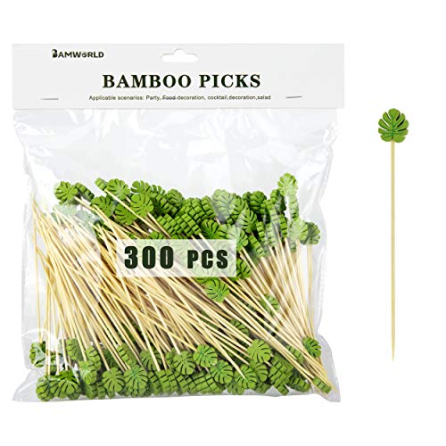 Bamboo Cocktail Picks Bamboo Skewers Food Picks 4.7 Inch Toothpicks with Handmade Design Skewers for Party Fruit and Food Snacks (Leaf, 300)