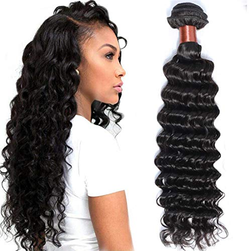 BLACKMOON HAIR Brazilian Virgin Hair Deep Wave Bundles One Bundle Unprocessed Virgin Human Hair Extension Deep Curly Hair Weave Natural Black Color(24 Inch)