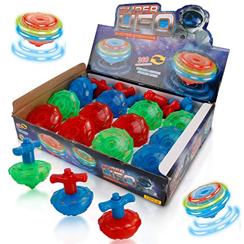 Liberty Imports 12-Pack LED Light Up Flashing UFO Spinning Tops with Gyroscope Novelty Bulk Toys Party Favors (NO Music)