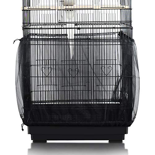 SYOOY Bird Cage Cover Universal Birdcage Nylon Mesh Cover Seed Catcher Parrot Cage Net Skirt Guard Extra Large for Round Square Cages - Black (Not Included Birdcage)