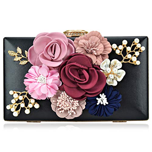 Women Flower Clutches Handbags Evening Bags Prom Party Wedding Cocktail Clutch Purses with Pearls Beaded