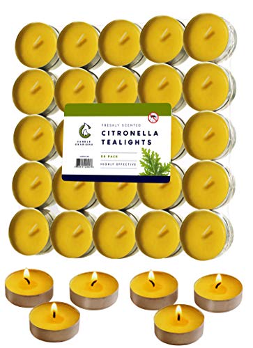 50 Citronella Tealight Candles - Deet Free Natural Insect Mosquito Repellent - Indoor/Outdoor - 50 Pack - Made in USA