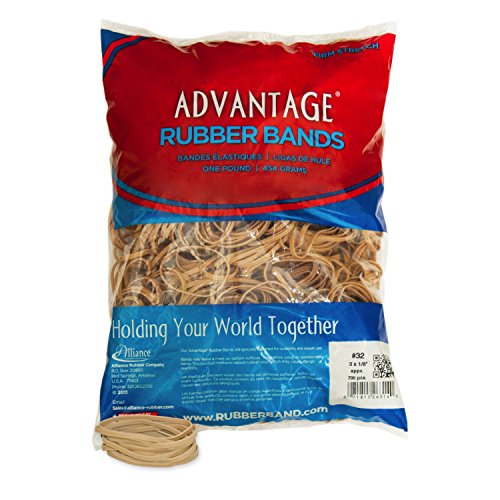 Alliance Rubber 26324 Advantage Rubber Bands Size #32, 1 lb Bag Contains Approx. 700 Bands (3' x 1/8', Natural Crepe)