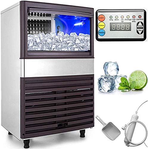 VEVOR 110V Commercial Ice Maker 132LBS/24H with 39LBS Bin Clear Cube, LED Panel, Stainless Steel, Auto Clean, Include Water Filter, Scoop, Connection Hose, Professional Refrigeration Equipment, 132LBS