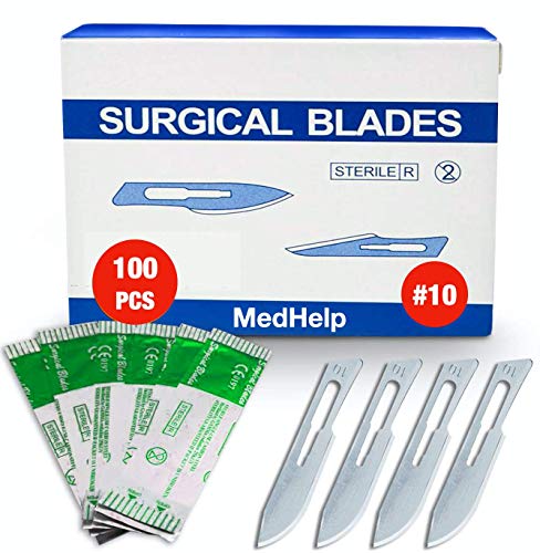 Pack of 100 Disposable Surgical Blades 10, Size 10 Scalpel Blades for Surgical Knife Scalpel, High Carbon Steel Dermablade Surgical Blades. Individually Wrapped 10 Blade, Sterile