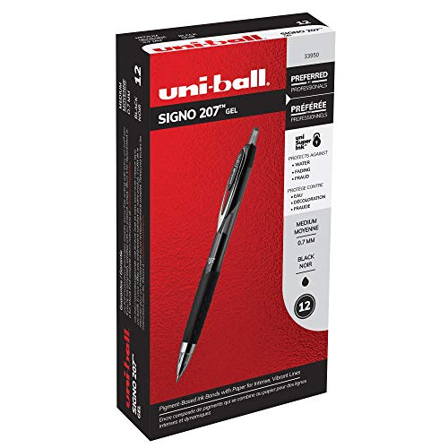 uni-ball 207 Retractable Gel Pens, Medium Point, Black, Box of 12 - 33950