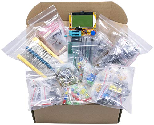 XL Electronic Component Kit Assortment, Capacitors, Resistors, LED, Transistors, Diodes, Zener, Potentiometers, Cutter, LCR-T4 Component Tester, 1795 pcs