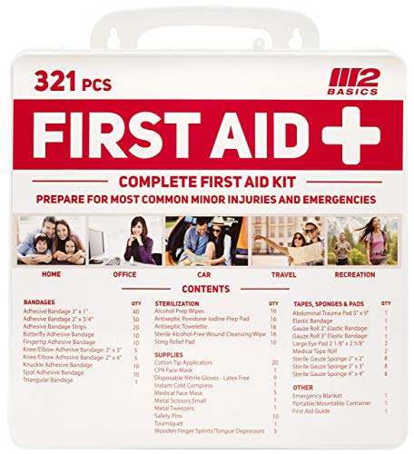 M2 BASICS 321 Piece Emergency Survival First Aid Kit | Medical Supply | Home, Office, Outdoors, Car, Camping, Travel