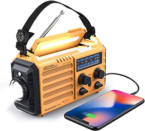 Weather Radio Raynic Solar Hand Crank Emergency Radio 5 Ways Powered AM/FM/SW/NOAA Weather Alert Portable Radio with Flashlight, Reading Lamp, Cellphone Charger and SOS Alarm (Yellow)