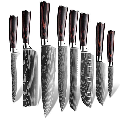 MDHAND Professional Kitchen Knife Set, German Stainless Steel Chef Knife Set with Cover, 8 Piece