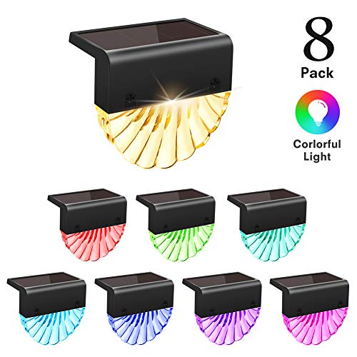 Solar Deck Lights Outdoor, CIYOYO Waterproof Solar Powered Fence Lights, Warm White/LED Color Changing Lighting Wall Lamp for Stairs Deck Fence Step Post Pathway Yard Garden Decor, 8 Pack