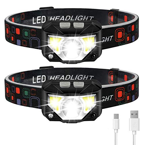 Headlamp Flashlight, LHKNL 1100 Lumen Ultra-Light Bright LED Rechargeable Headlight with White Red Light, 2-PACK Waterproof Motion Sensor Head Lamp, 8 Modes for Outdoor Camping Cycling Running Fishing