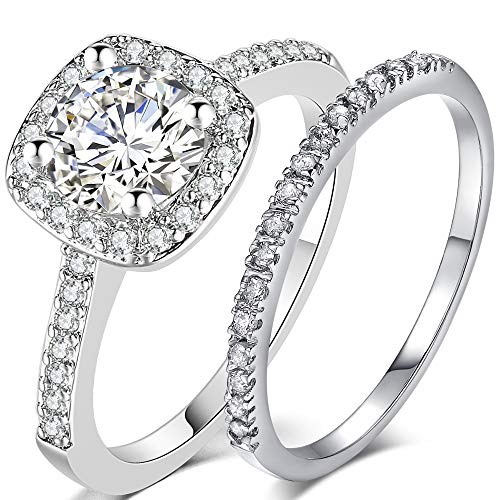 Silver Rose Gold 2 Carat Wedding Engagement Eternity Bridal Ring Set (Silver, 5)