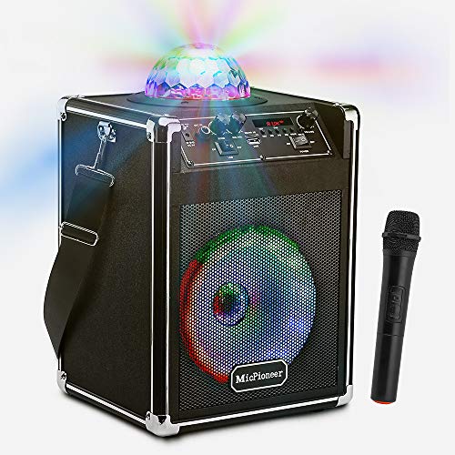 MicPioneer Bluetooth Karaoke Machine with Disco Lights, 25W Portable PA Sound System with Wireless Microphone for Kids and Adults