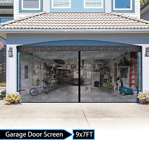 Garage Door Screen with Magnetic 9x7Ft for one car Garage - Magnetic Garage Screen Door Heavy Duty Mesh - Patio Porch Privacy Curtain