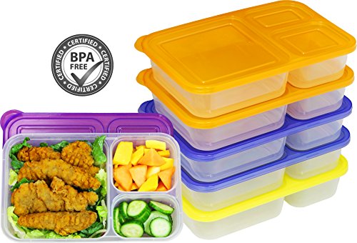 6 Pack - SimpleHouseware Color Reusable 3-Compartment Meal Prep Container Boxes (36 Ounces)