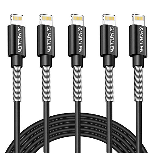 iPhone Cable Durable Lightning Charger Cable Spring iPhone Cord Fast iPhone Date Cable 5Pack 6FT USB Lightning Charging Cable Compatible iPhone XS/Max/XR/X/8/8P/7/7P/6S/iPad/iPod/IOS (Black)