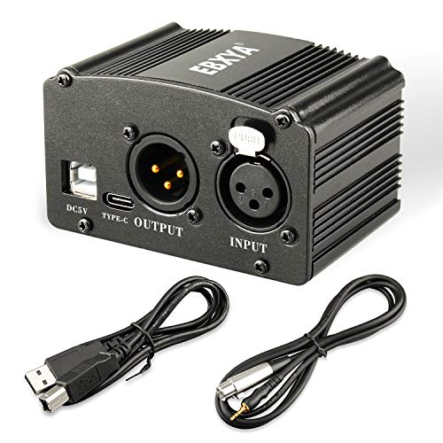 EBXYA 48V Phantom Power Supply with USB Cable, XLR to 3.5mm Cable (6 feet) for Condenser Microphone Music Recording Equipment
