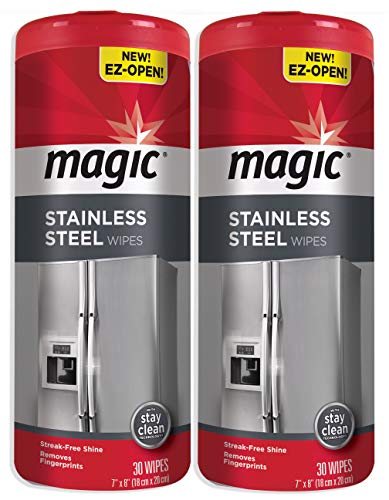 Magic Stainless Steel Wipes (2 Pack) Removes Fingerprints, Residue, Water Marks and Grease from Appliances - Works Great on Refrigerators, Dishwashers, Ovens - 30 Count
