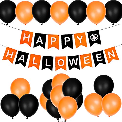 Kederwa Halloween Decorations Include Happy Halloween Banner Felt Bunting and 20pcs Halloween Party Balloons Halloween Tablecloth for Halloween Party Supplies