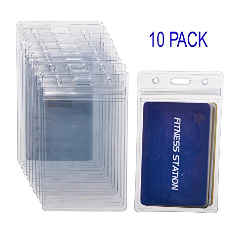 KEYLION 10 Heavy Duty ID Card Badge Holder Clear Vertical Vinyl PVC with Waterproof Type Resealable Zip, Plastic Single Layer Thickness 0.4mm Thicker 60% Than Standard 0.25mm