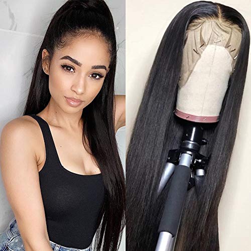 Flady 13x4 Lace Front Wigs Human Hair with Baby Hair (18inch) 150% Density Pre Plucked Brazilian Straight Human Hair Wigs for Black Women