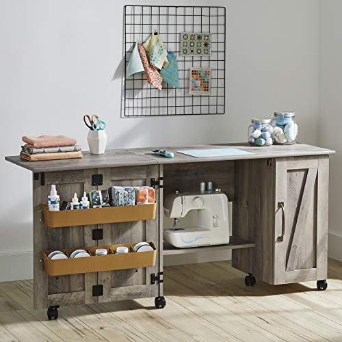 Better Homes & Gardens Modern Farmhouse Wood Sewing Table, Rustic Gray