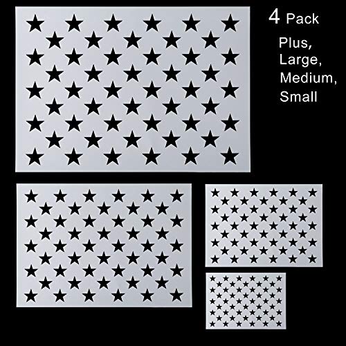 4 Pack American Flag 50 Star Stencil for Painting on Wood, Paper, Fabric, Glass, and Wall Art(Plus, Large, Medium, Small)