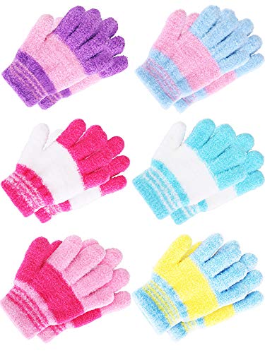 6 Pairs Kids Gloves Full Finger Knitted Thermal Gloves Winter Warm Mitten for 3-8 Years Old Boys Girls (Purple, Pink, Rose Red, Blue, Light Blue, Lake Blue)