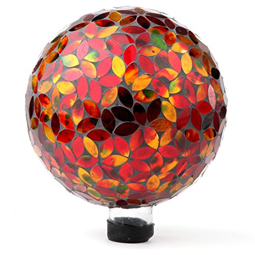 Lily's Home Colorful Mosaic Glass Gazing Ball, Designed with a Stunning Holographic Petal Mosaic Pattern to Bring Color and Reflection to Any Home and Garden, Red and Gold (10' Diameter)