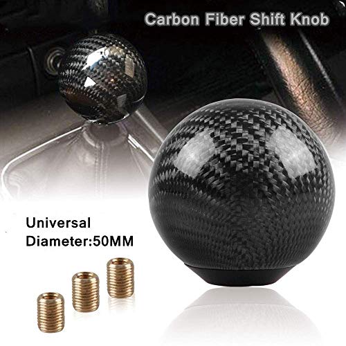 RYANSTAR Carbon Fiber Shift Knob Gear Shifter Knobs with 3 Adapters Round Ball Stick Shifter Level Black