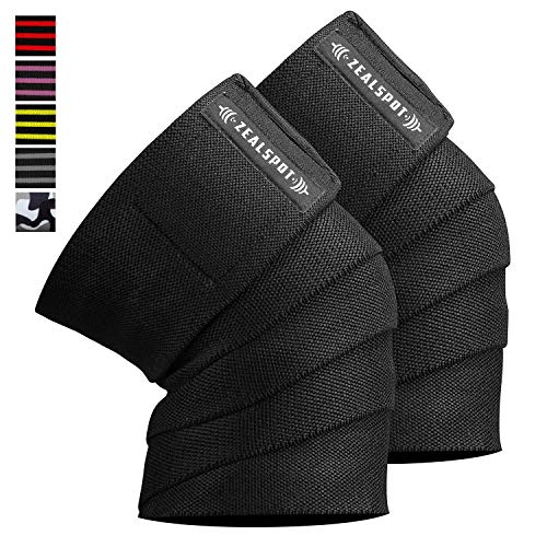 Zealspot Knee Wraps(Pair) Compression & Elastic Support for Cross Training,WODs,Gym, Workout,Weightlifting,Fitness & Powerlifting – Best Knee Straps for Squats -For Men & Women-72 inches (Black(Pair))