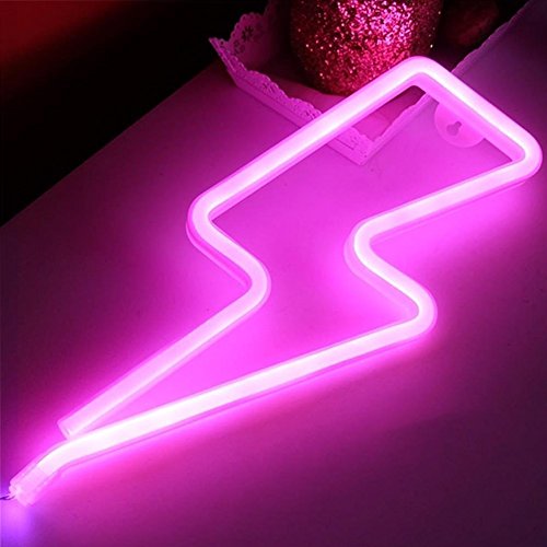 XIYUNTE Pink Neon Light Lightning Bolt Led Neon Sign Wall Light Battery and USB Operated Lightning Neon Lights Pink Neon Signs Light up for The Home,Kids Room,Bar,Party,Christmas,Wedding