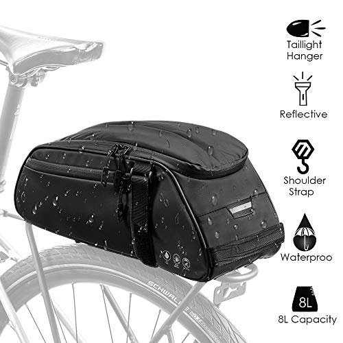 WOTOW Bike Reflective Rack Bag, Water Resistant Bicycle Rear Seat Pannier Cargo Trunk Storage Cycling Carrier Chest Bag with 8L Capacity Multi Pocket Taillight Loop for Commuter Outdoor Traveling