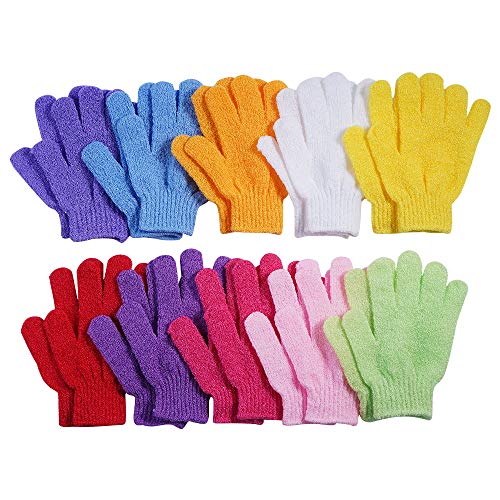 10 Pairs Exfoliating Bath Gloves,Made of 100% NYLON,10 Different Colors Double Sided Exfoliating Gloves for Beauty Spa Massage Skin Shower Scrubber Bathing Accessories.
