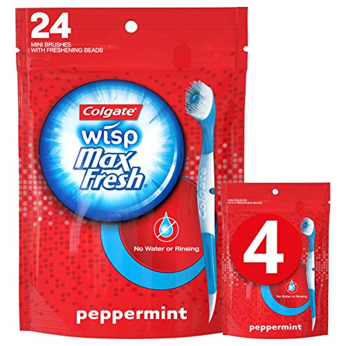 Colgate Max Fresh Wisp Disposable Mini Toothbrush, Peppermint - 4 Packs of 24 (Total of 96)